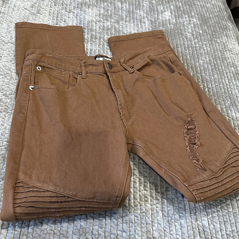 Gray Earth Men’s Brown Denim Jeans- distressed 34